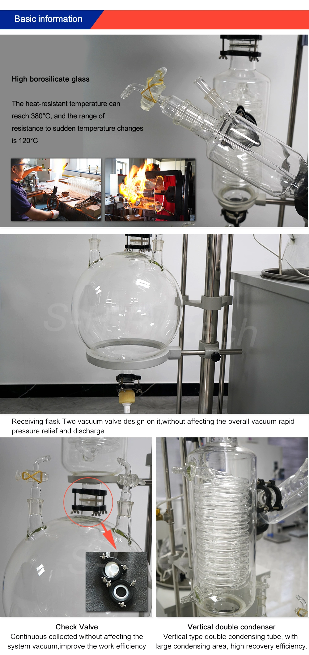 S-H Biotech Certified with ISO, CE High Borosilicate Glass Rotary Evaporator 20L for Pilot Production Scale Use